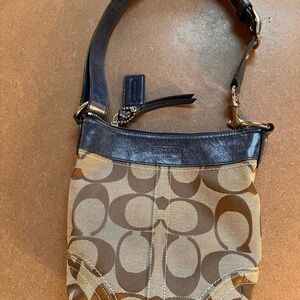 Coach Tan and Black Signature Shoulder Bag